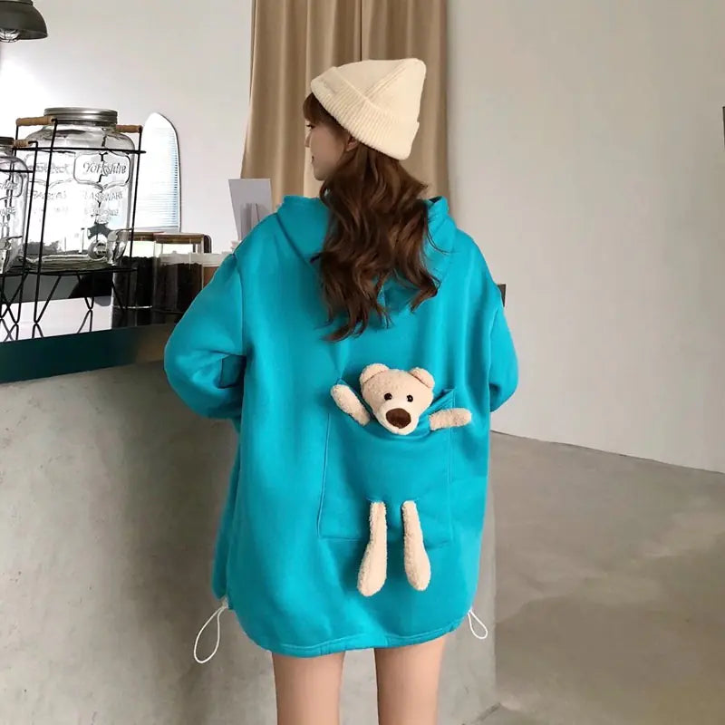 Thick Fleece-lined Mid-length Bear Long-sleeved Sweater