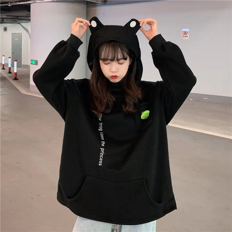 Couple's Plush Frog Pullover Zipper Sweater