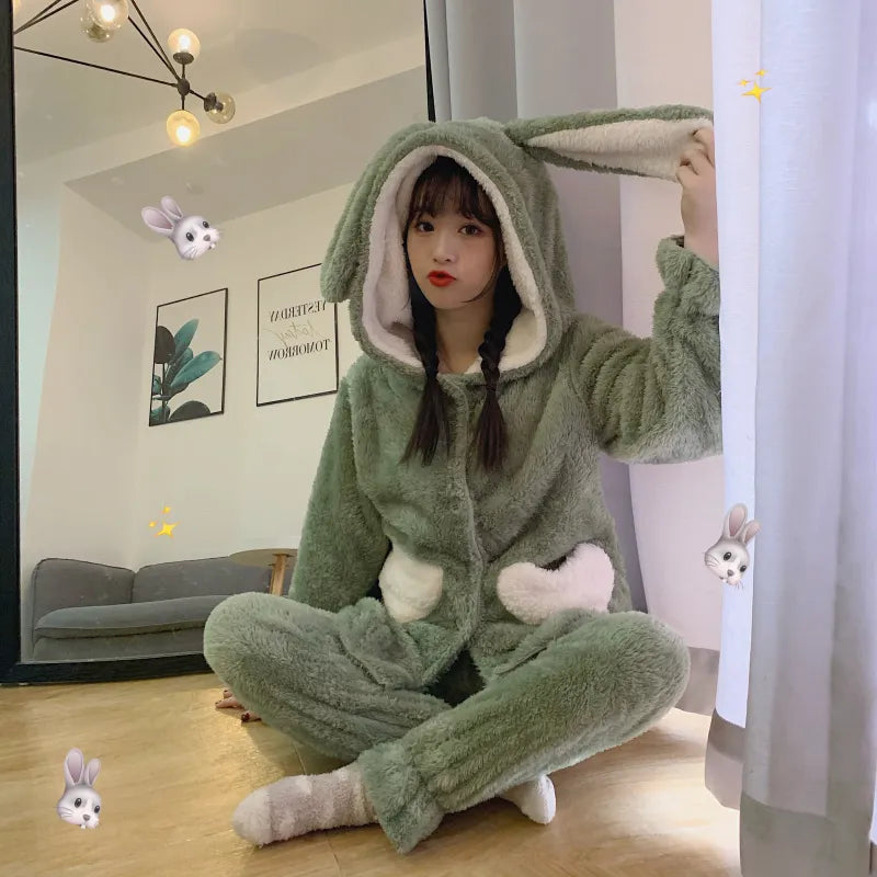 Velvet Hooded Two Piece Pajamas Set