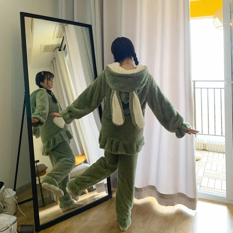 Velvet Hooded Two Piece Pajamas Set