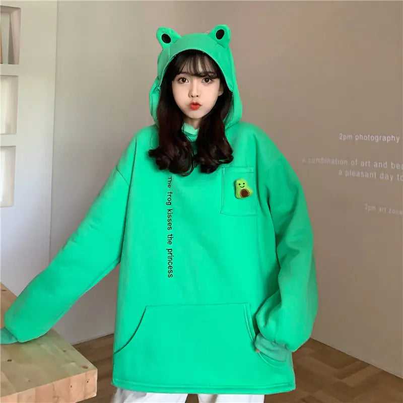 Couple's Plush Frog Pullover Zipper Sweater