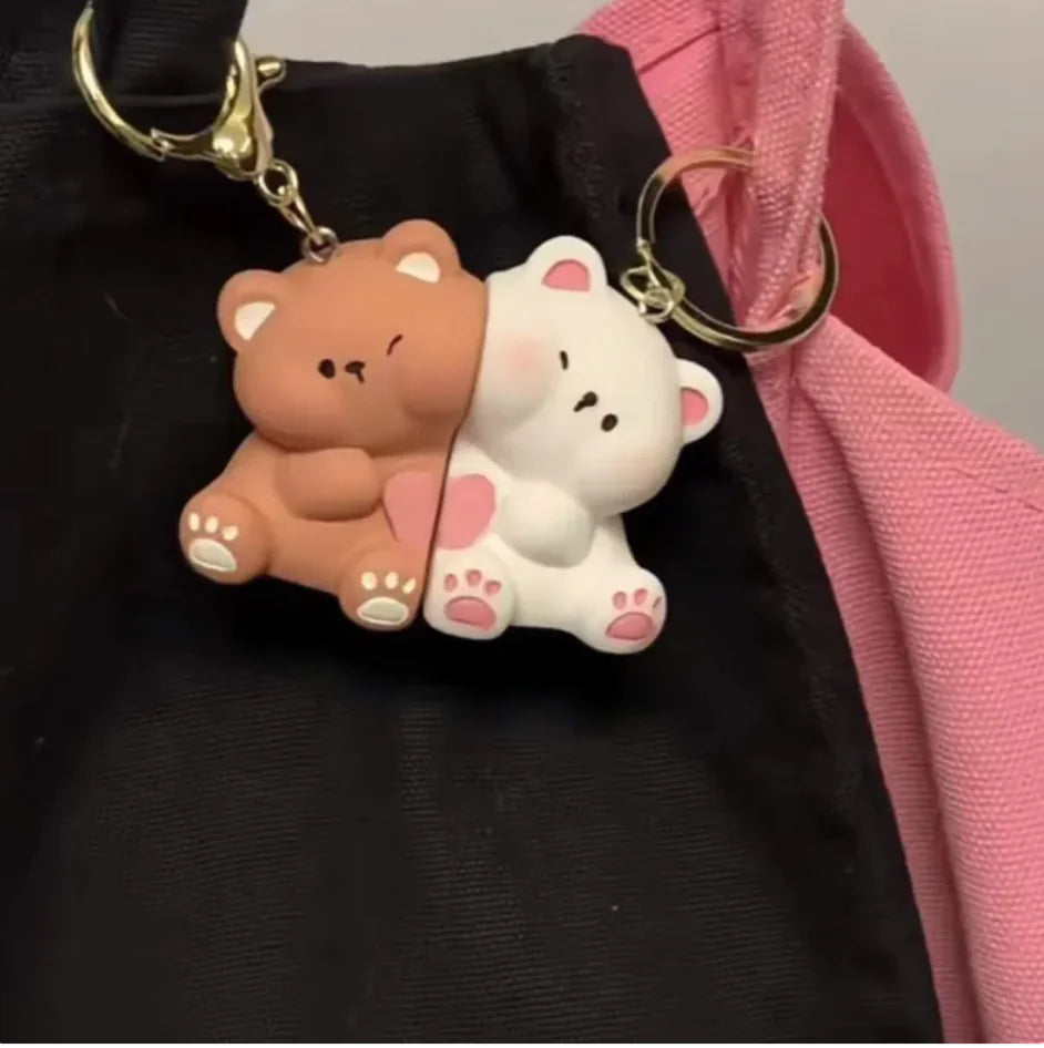 Cute Bear Couple Magnetic Keychain Set
