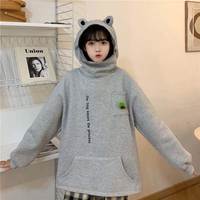 Couple's Plush Frog Pullover Zipper Sweater