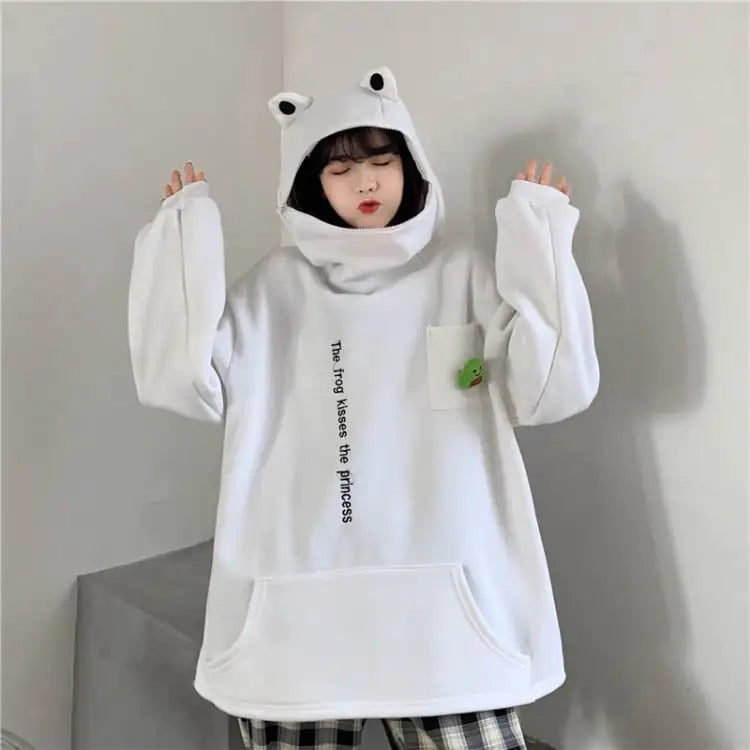 Couple's Plush Frog Pullover Zipper Sweater