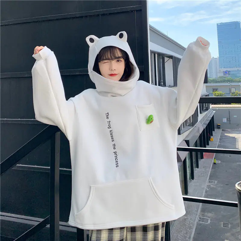 Couple's Plush Frog Pullover Zipper Sweater