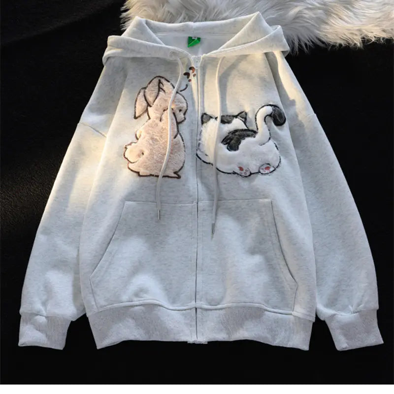 Thick Cartoon Cat Couple Hoodie for Women